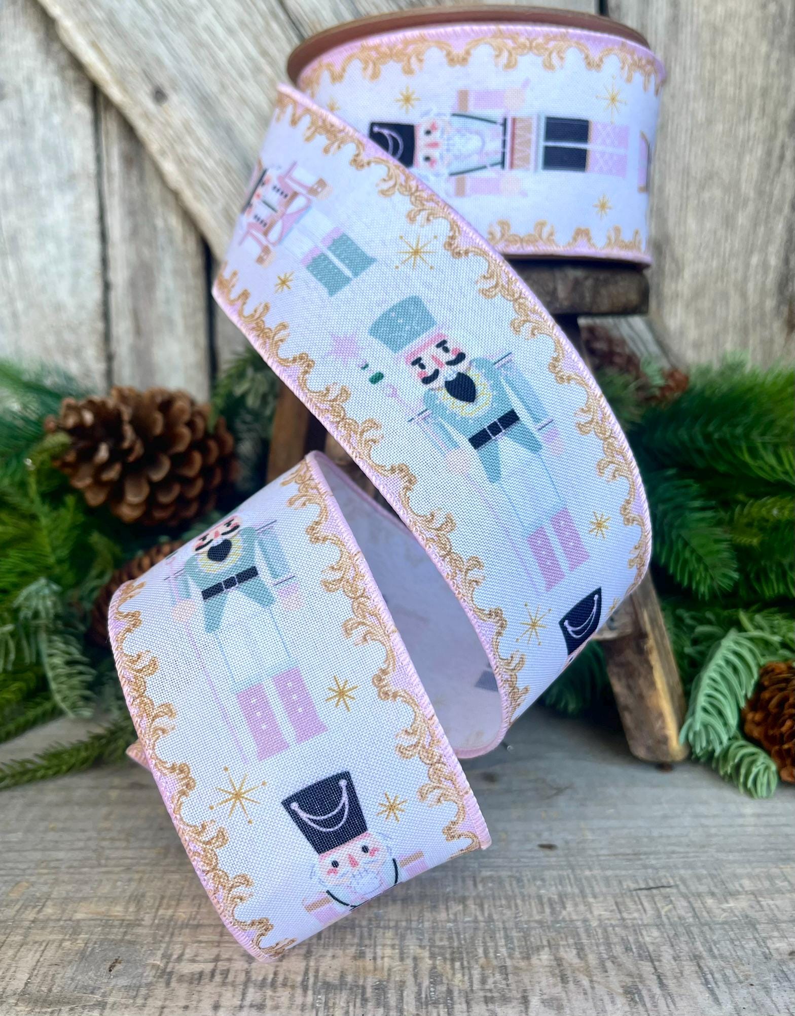 2.5" Pink Nutcracker Ribbon, Pink Ribbon, Pink christmas Ribbon