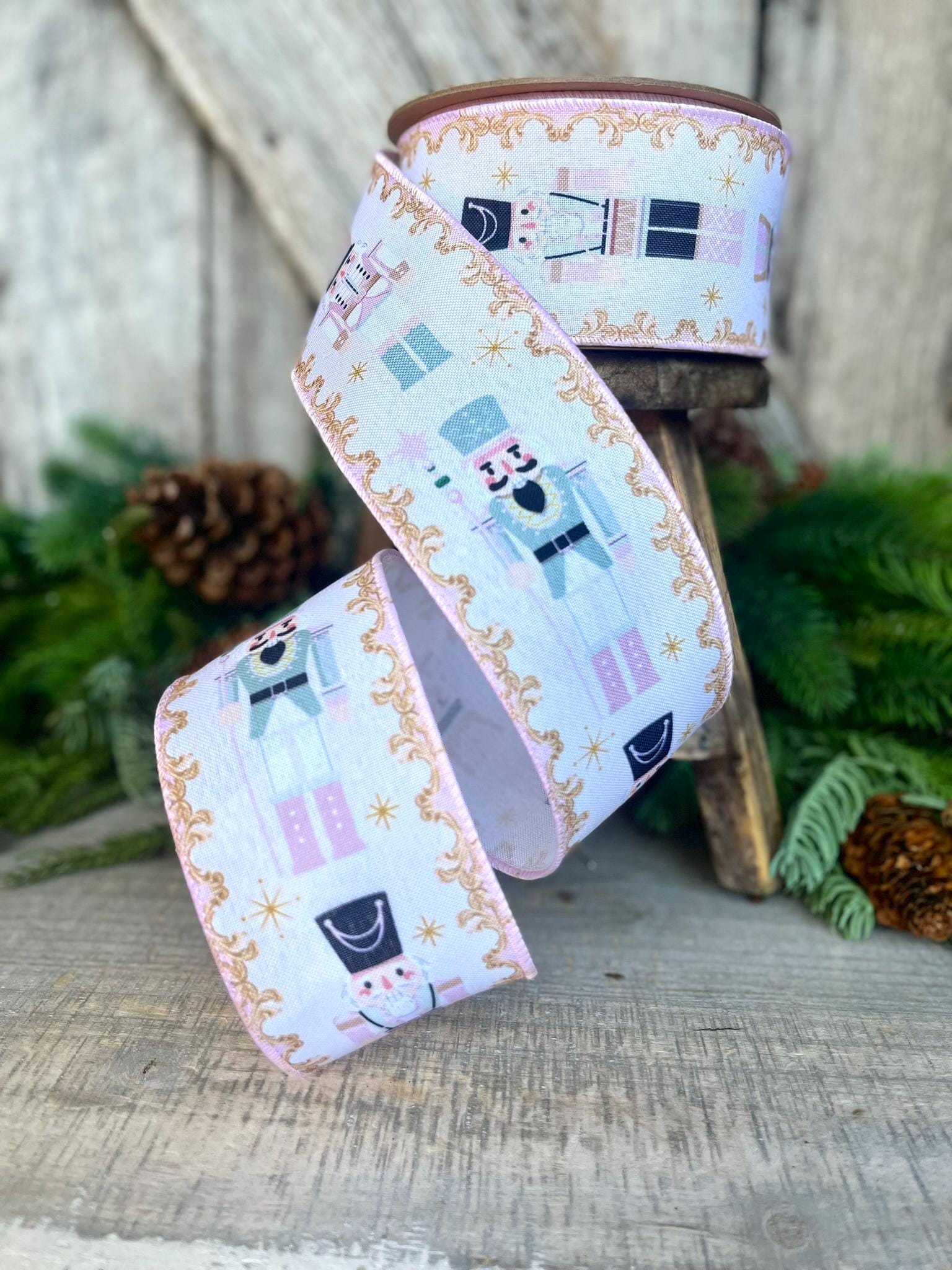 2.5" Pink Nutcracker Ribbon, Pink Ribbon, Pink christmas Ribbon