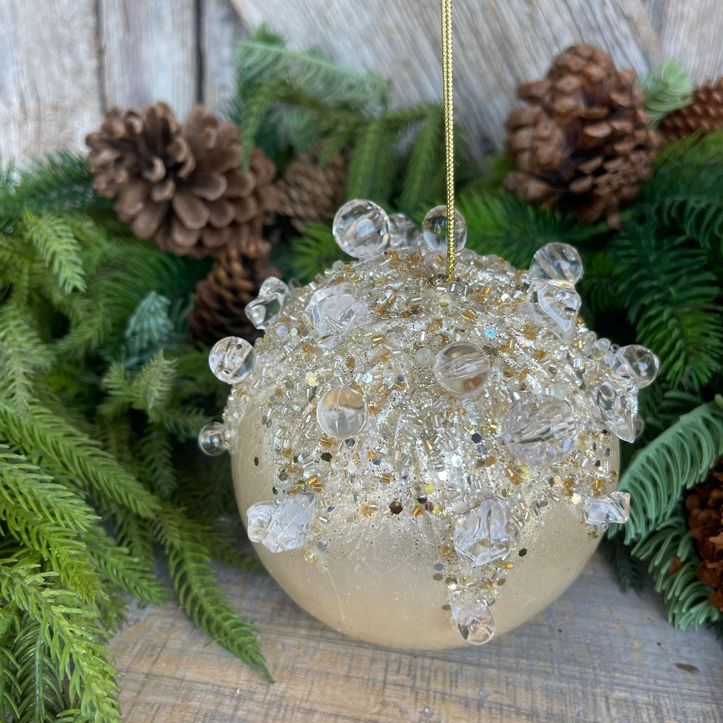 5" Ivory Pearl Bejeweled Ornament, Ivory Ornament, Jeweled Ornament