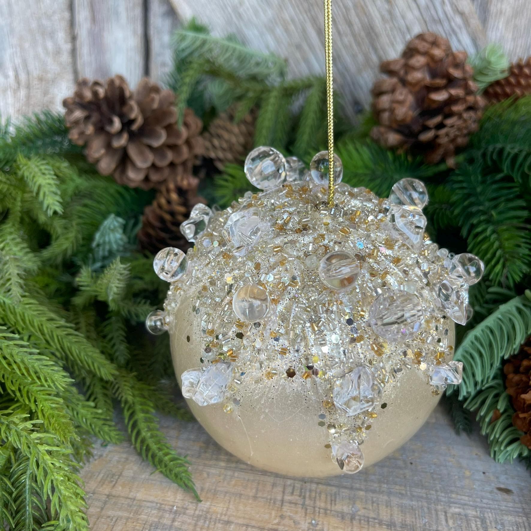 5" Ivory Pearl Bejeweled Ornament, Ivory Ornament, Jeweled Ornament
