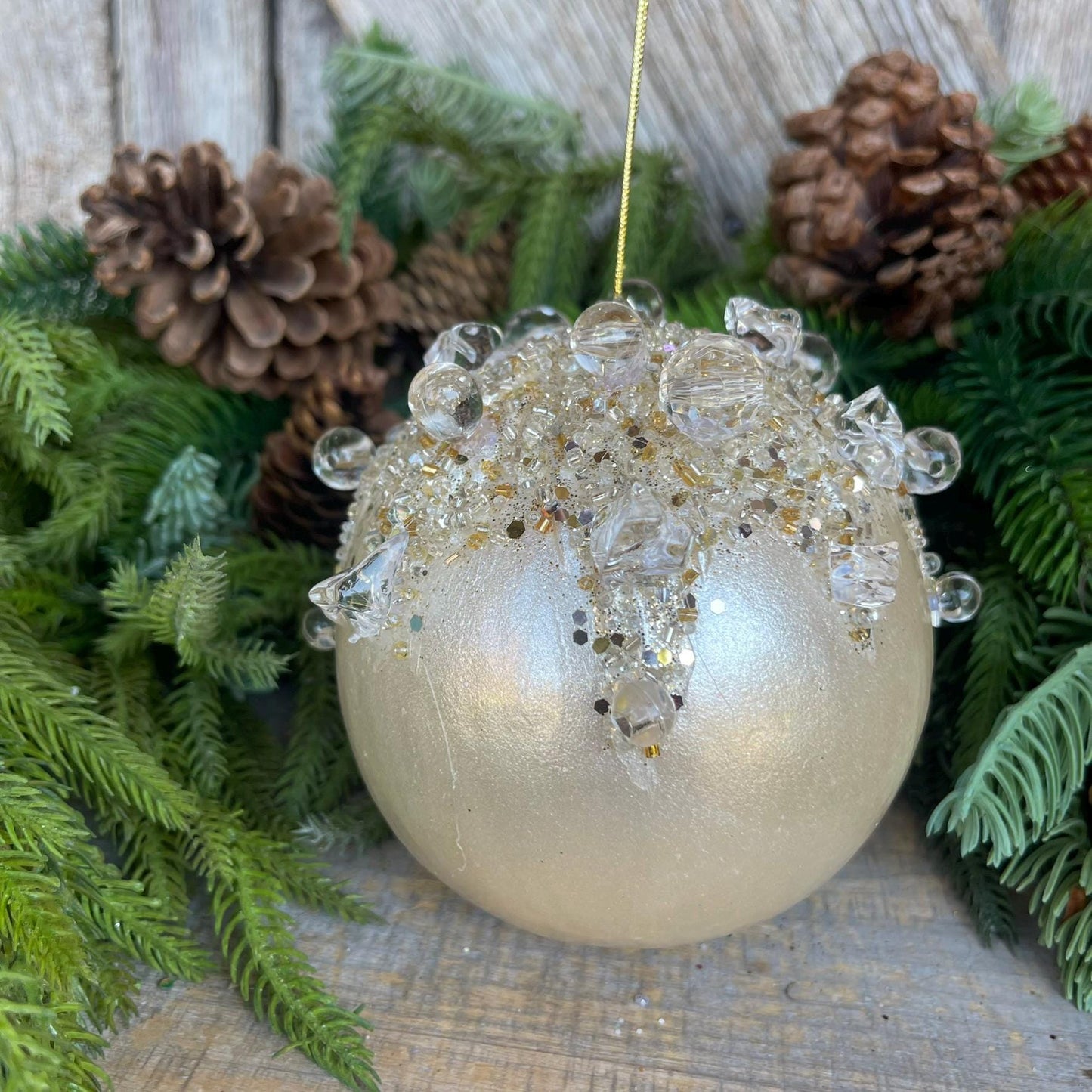 5" Ivory Pearl Bejeweled Ornament, Ivory Ornament, Jeweled Ornament
