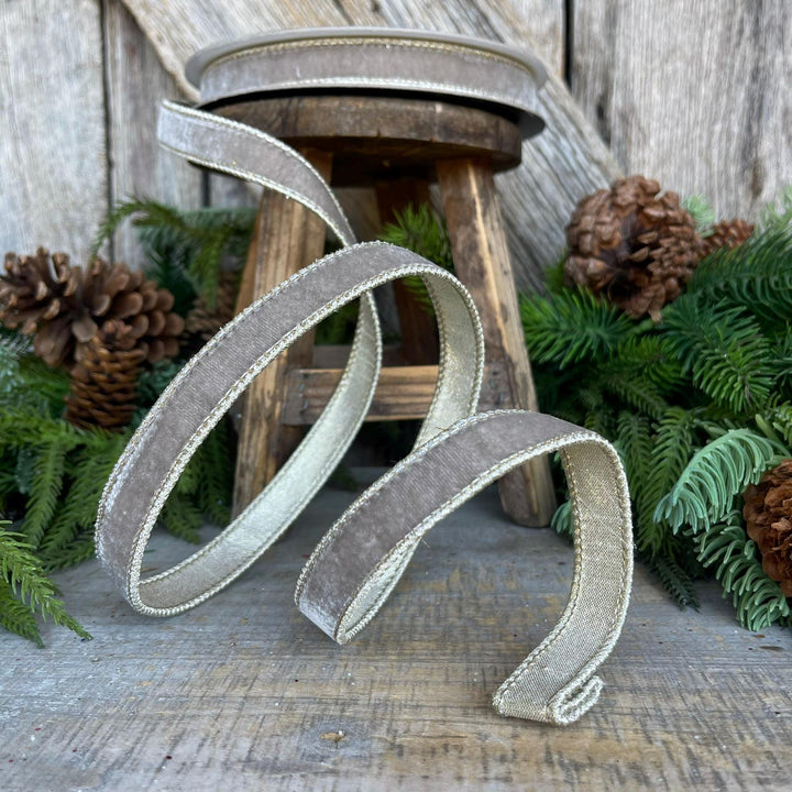3/4" Platinum Velvet Luster, Farrisilk Ribbon, Wired Ribbon