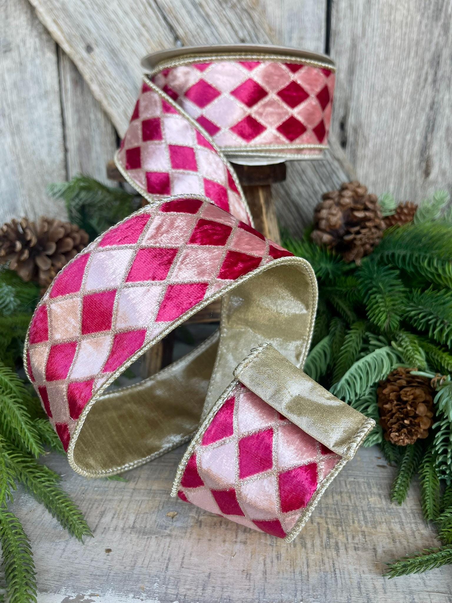 2.5" Pink Velvet Diamonds Ribbon, Farrisilk Ribbon