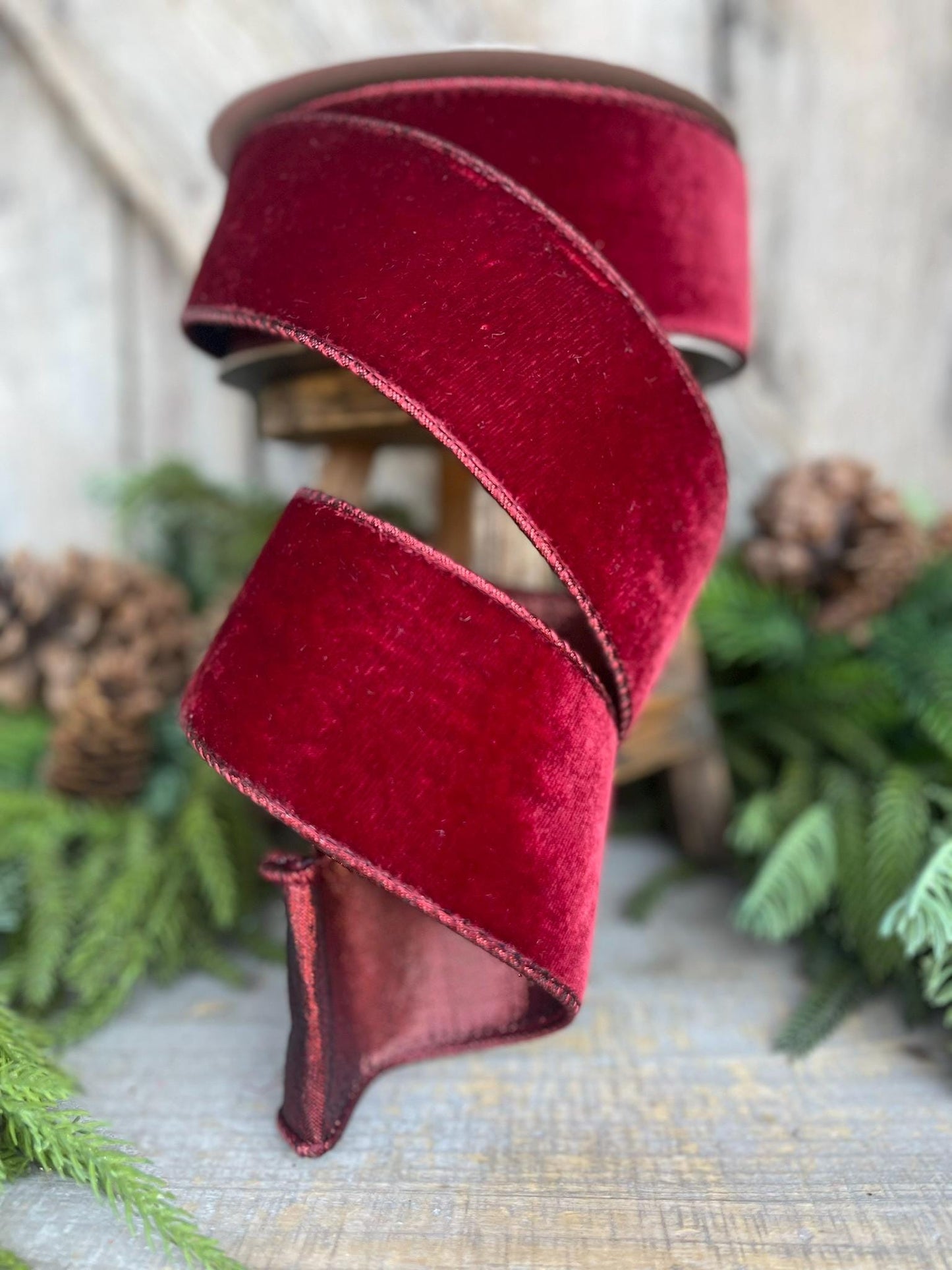 2.5” Burgundy Velvet Ribbon, Farrisilk ribbon, Velvet ribbon