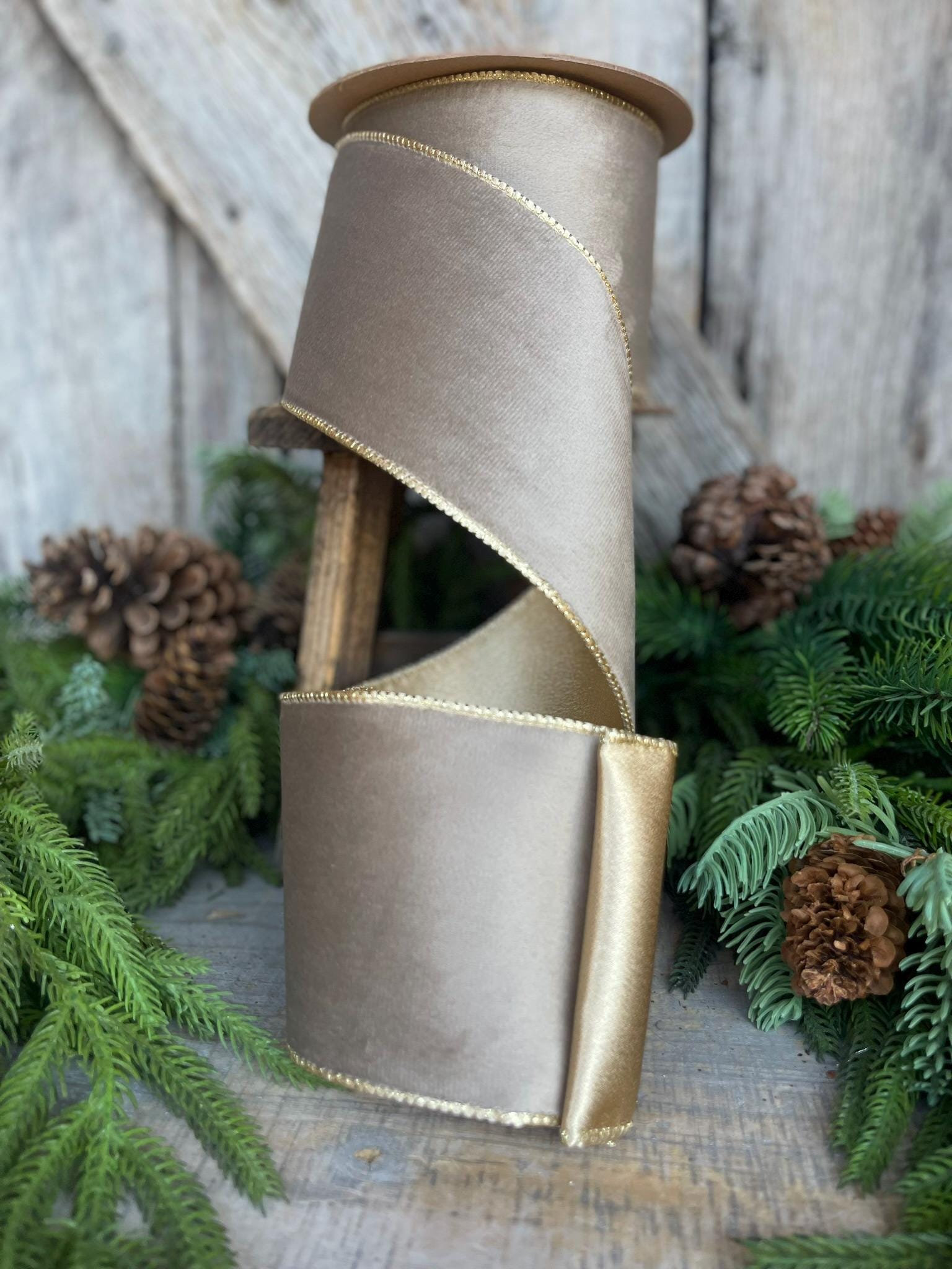 4" Mink Brown Velvet RIbbon, Wired Ribbon