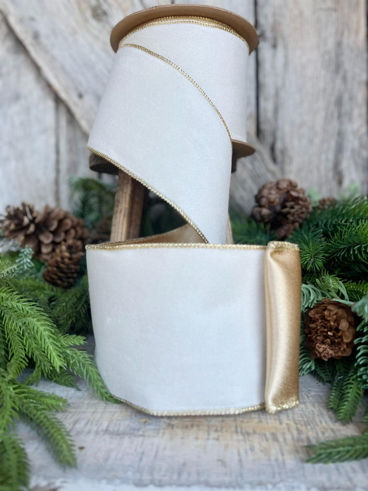 4" Ivory Velvet Ribbon, Ivory Ribbon, Cream White Ribbon