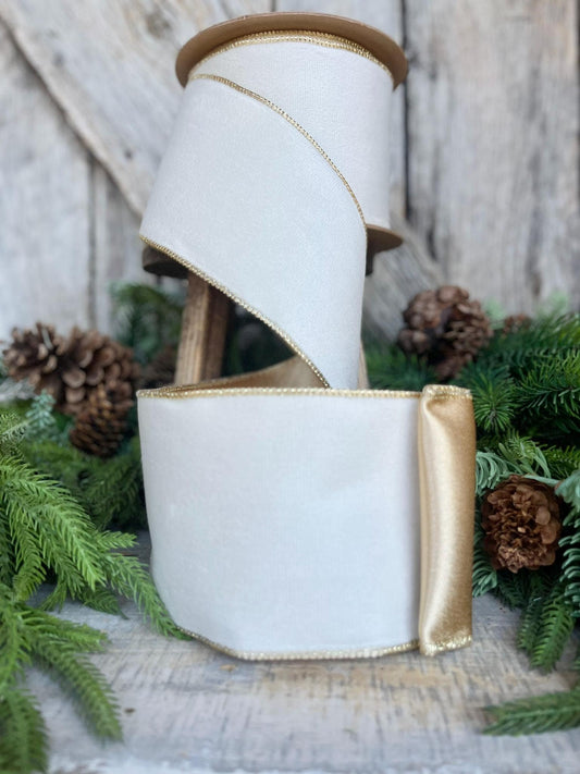 4" Ivory Velvet Ribbon, Ivory Ribbon, Cream White Ribbon