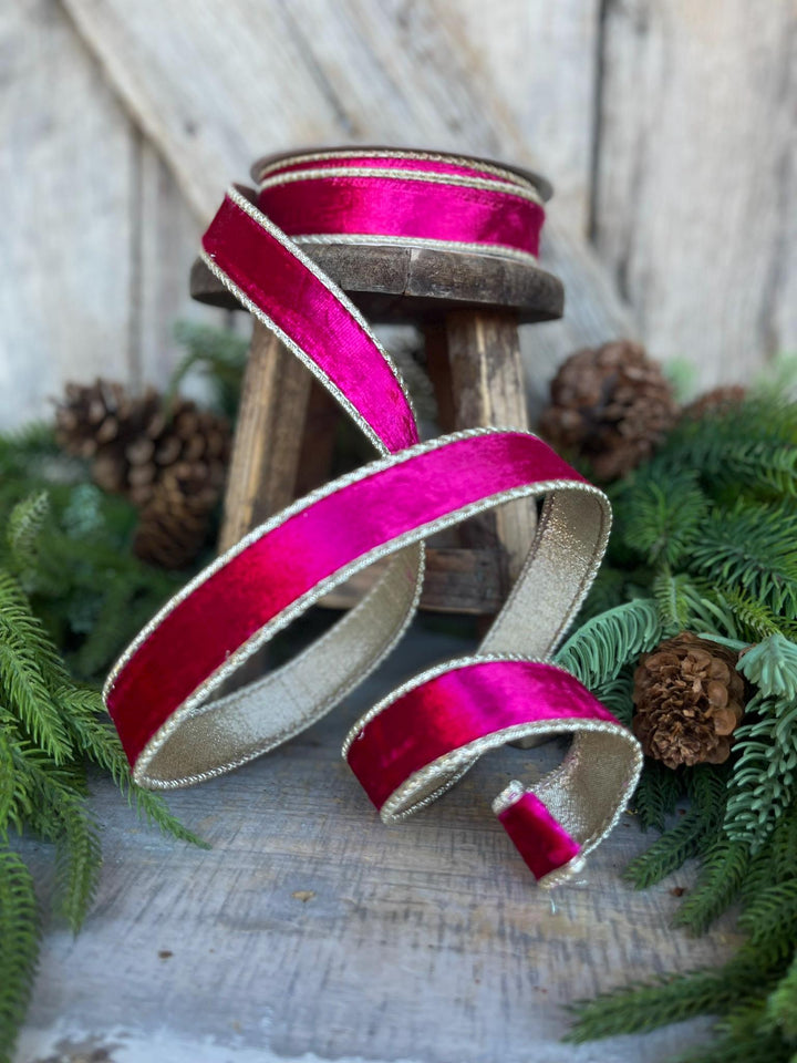 1” Hot Pink Satin Velvet, Farrisilk Velvet, Pink Velvet Ribbon