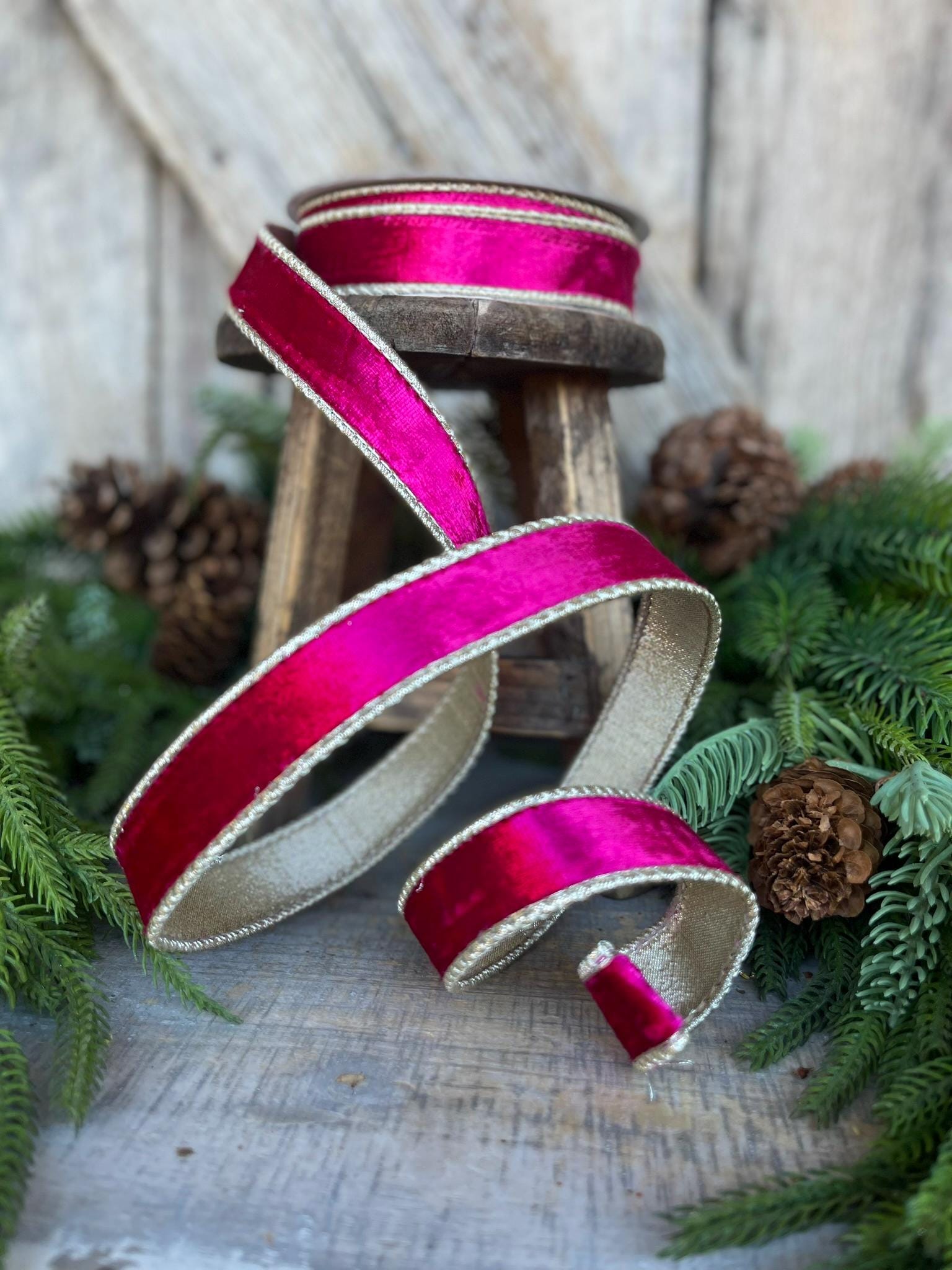 1” Hot Pink Satin Velvet, Farrisilk Velvet, Pink Velvet Ribbon