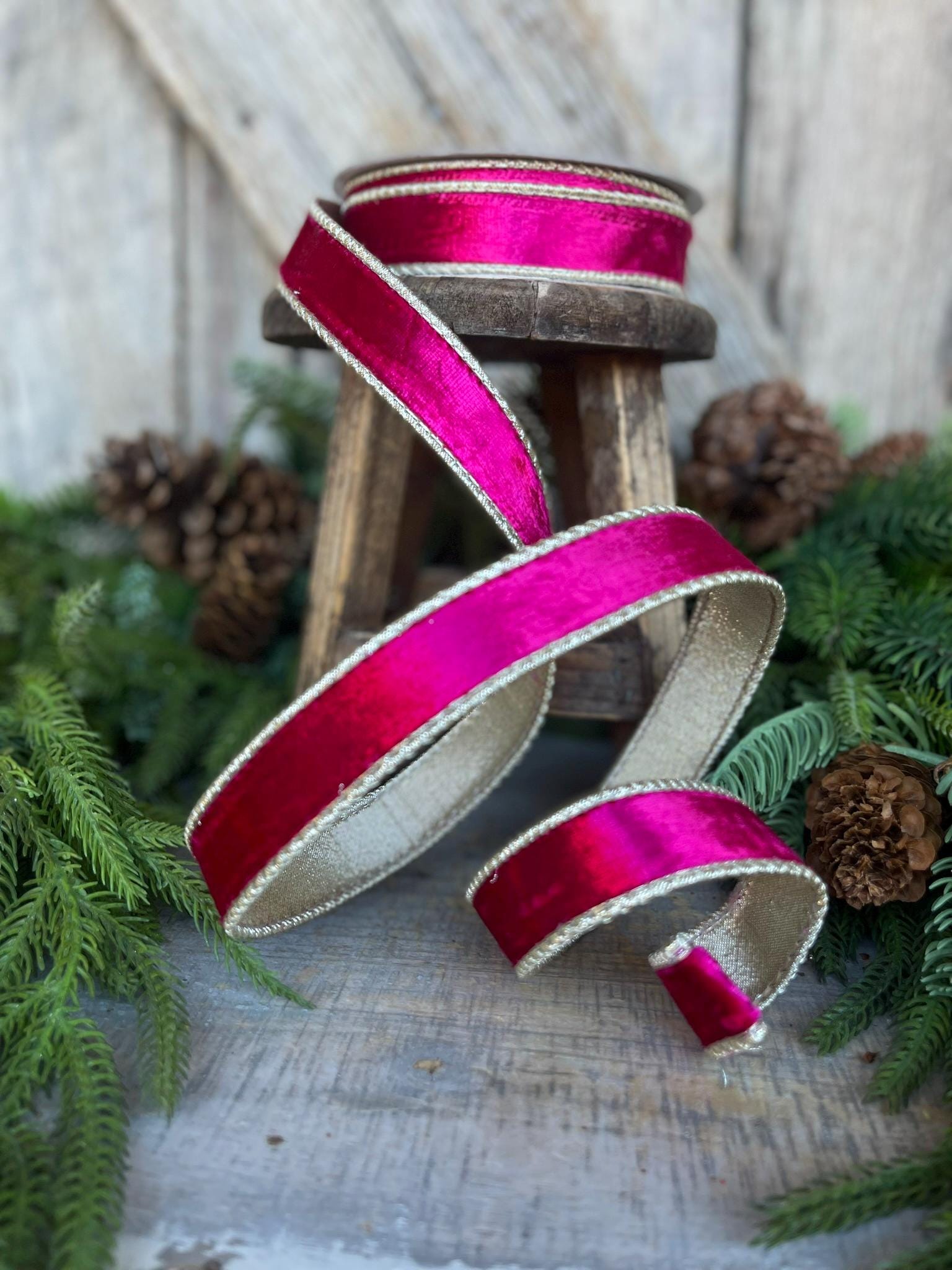 1” Hot Pink Satin Velvet, Farrisilk Velvet, Pink Velvet Ribbon