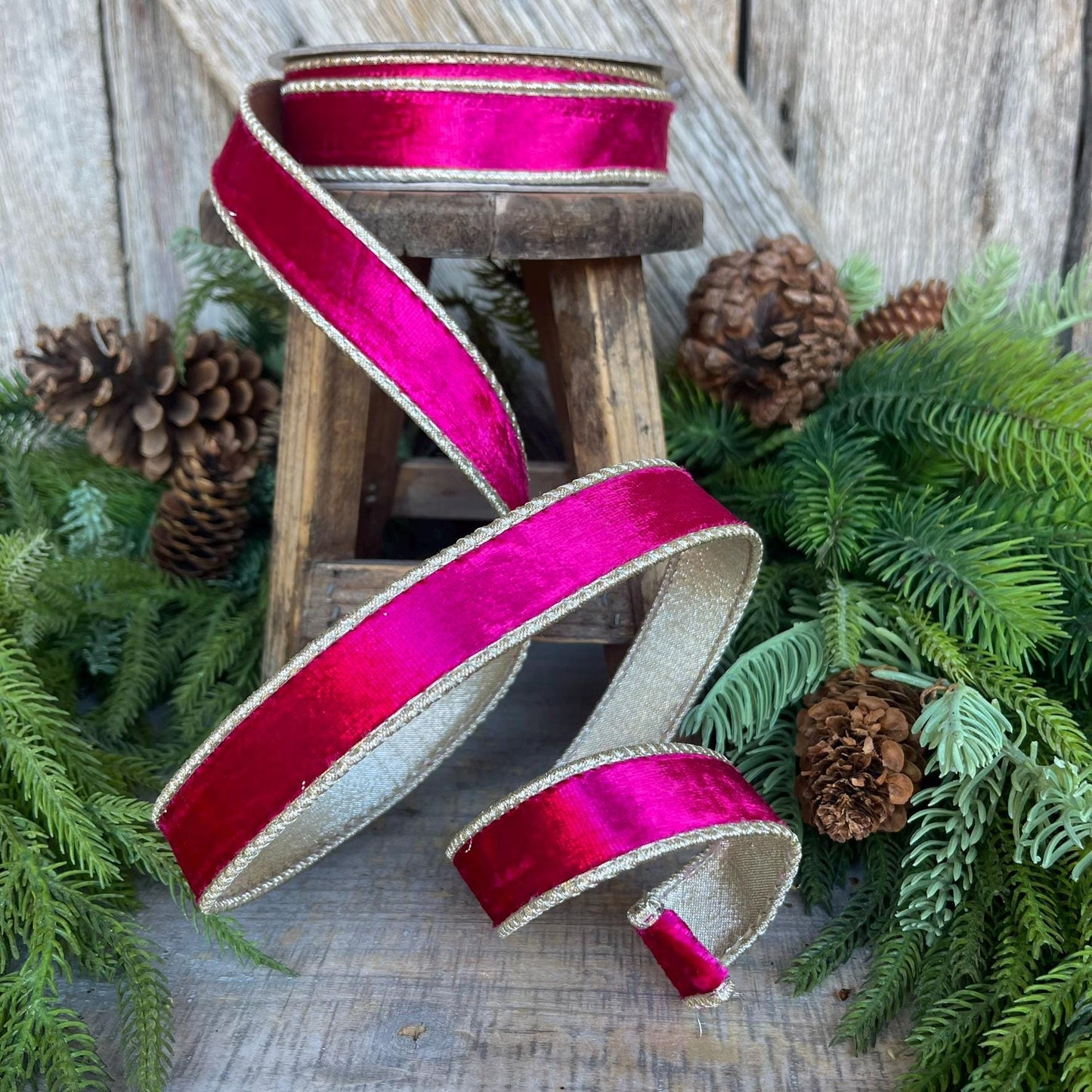 1” Hot Pink Satin Velvet, Farrisilk Velvet, Pink Velvet Ribbon