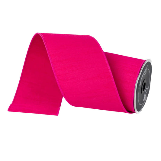 4” Hot Pink Dupion Ribbon, Farrisilk ribbon, wired ribbon