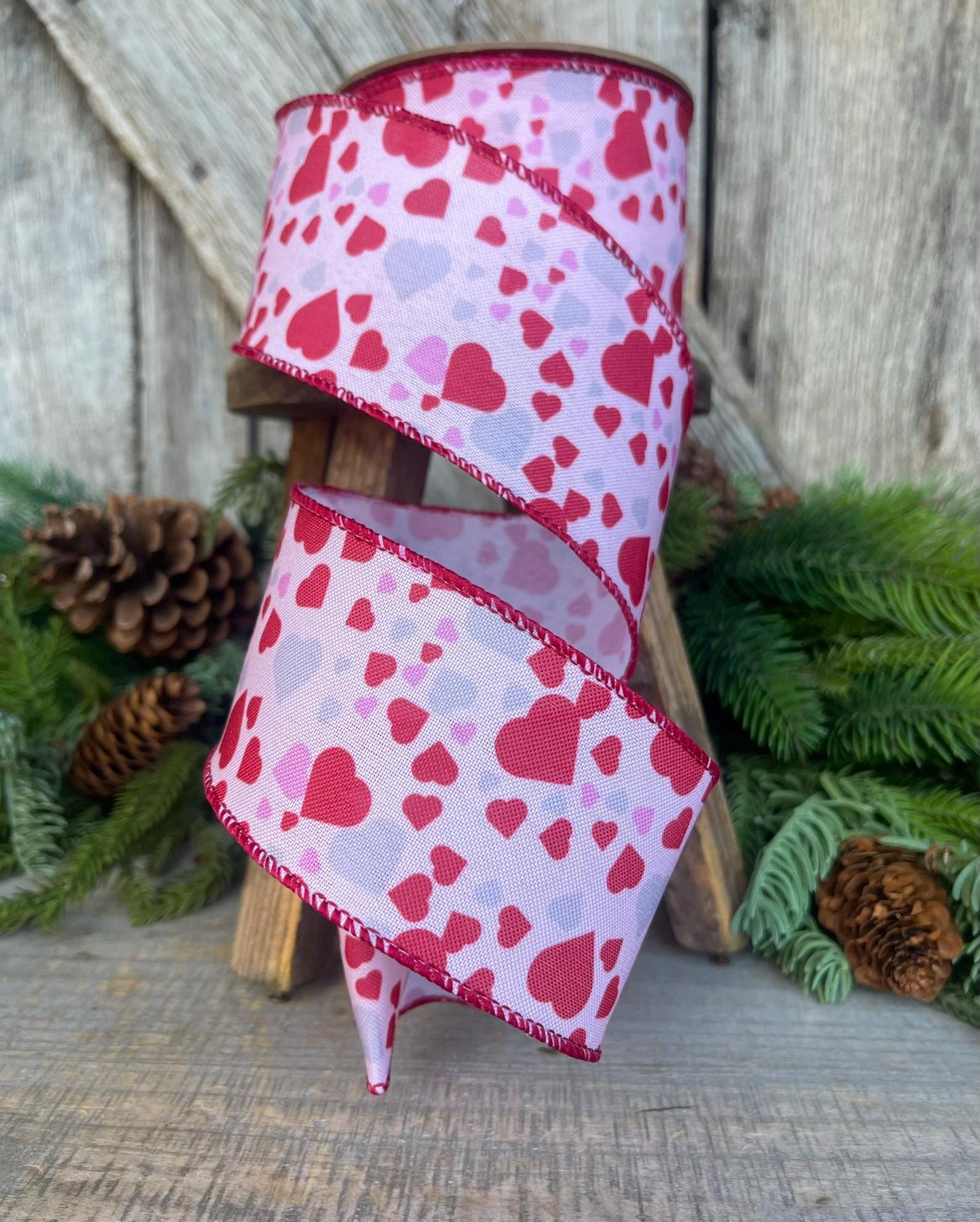 2.5" Heart Valentine Ribbon, Heart Ribbon, Wired RIbbon