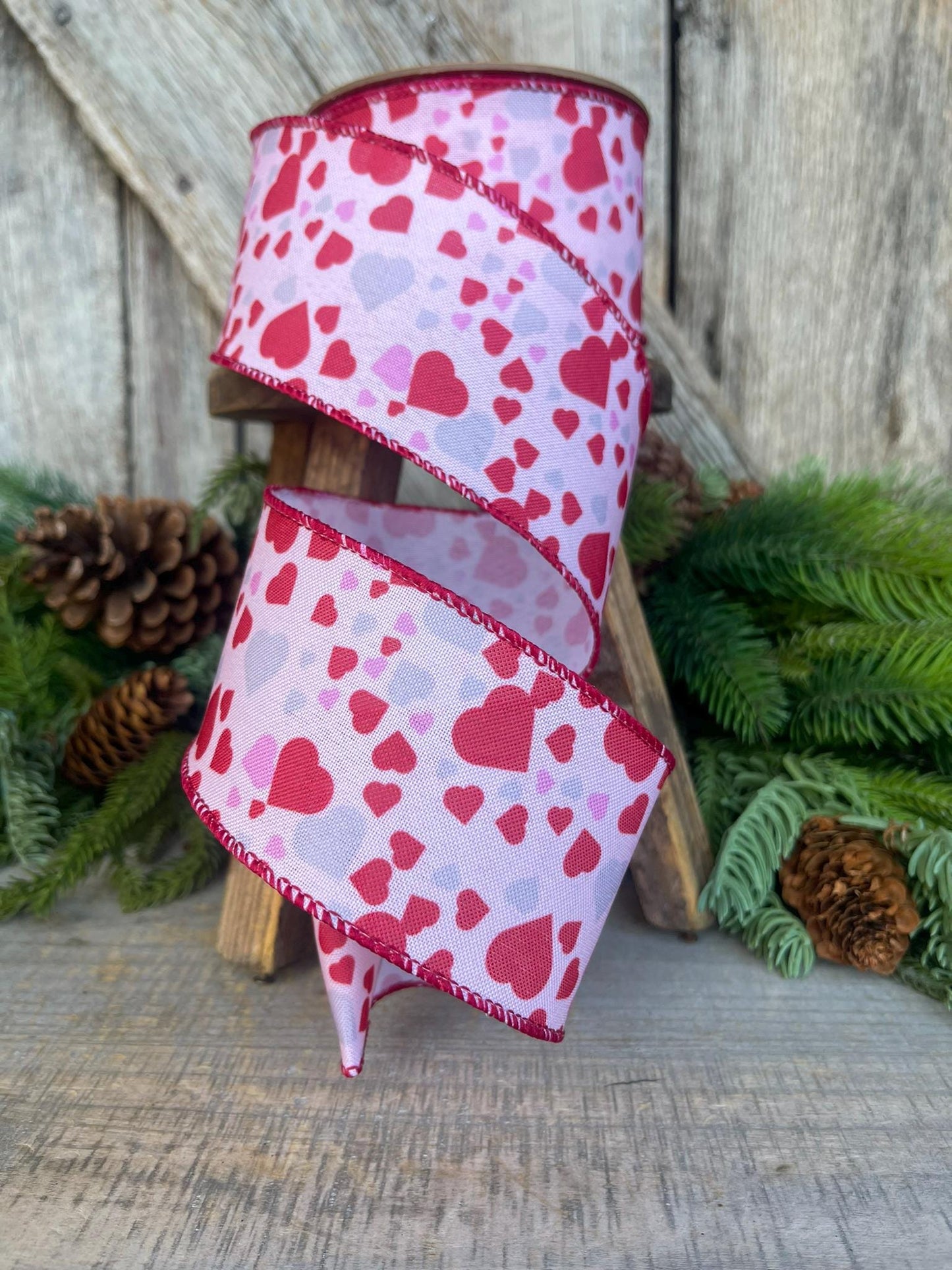 2.5" Heart Valentine Ribbon, Heart Ribbon, Wired RIbbon