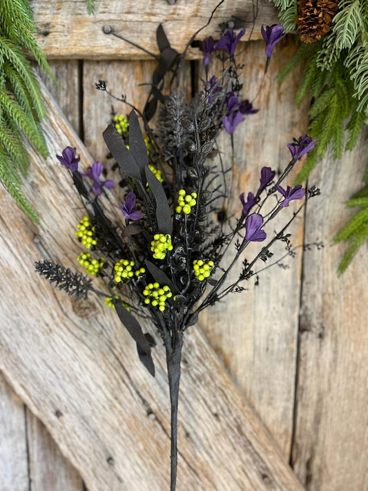 24" Halloween Purple Lime Green Floral Spray, 60919