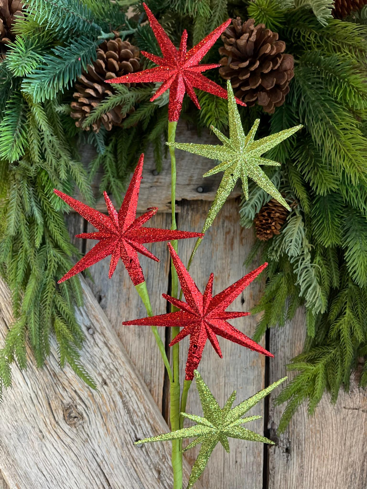 27" Bethlehem Star Spray, Red Green Star Spray, Christmas Tree Spray