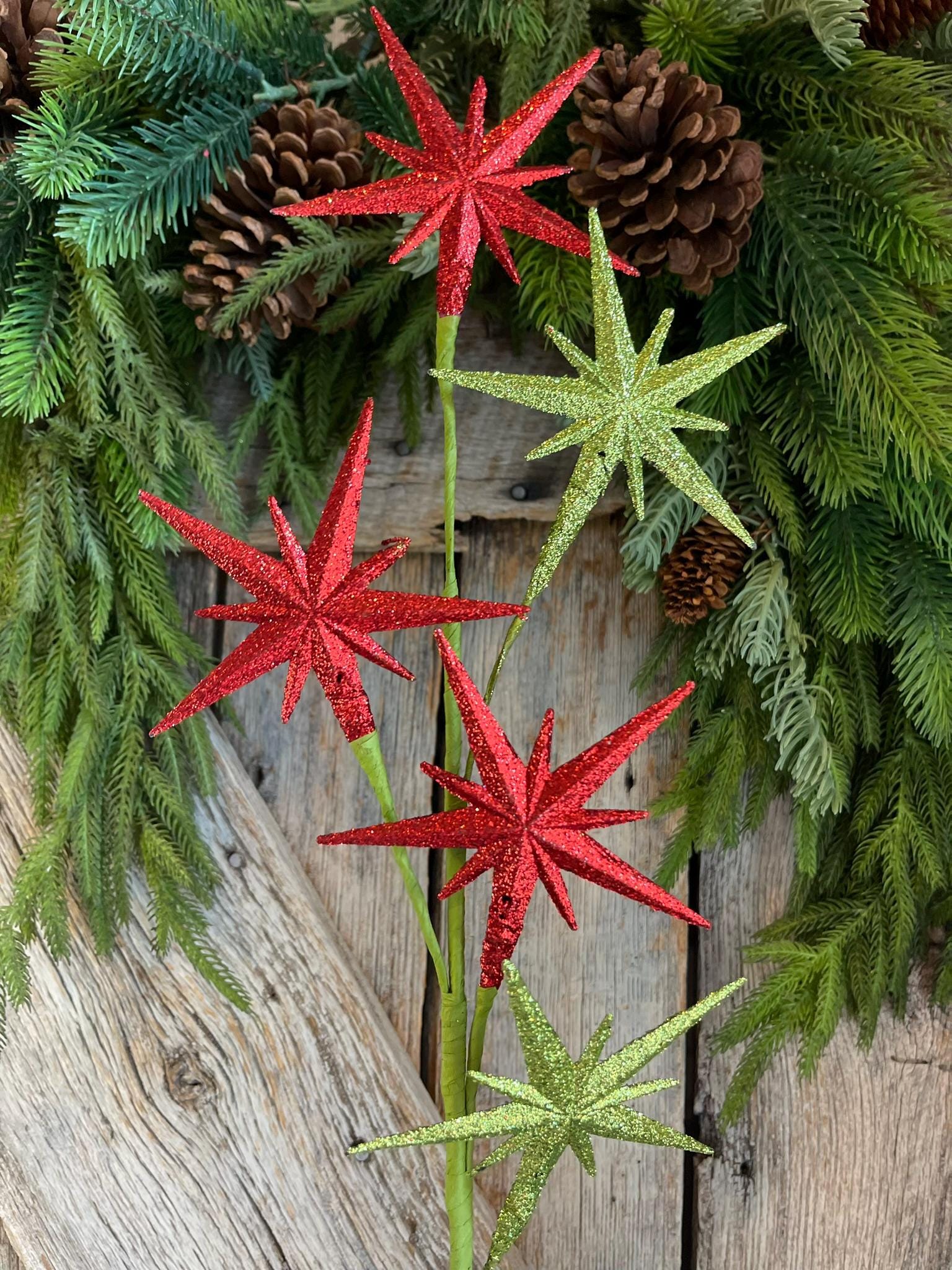27" Bethlehem Star Spray, Red Green Star Spray, Christmas Tree Spray