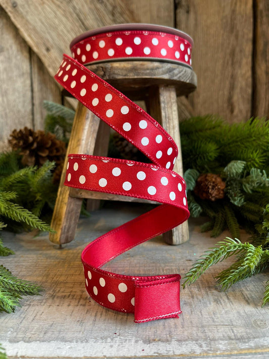 1" Red and White Polka dot ribbon, Farrislk Mini Dots, Christmas Ribbon