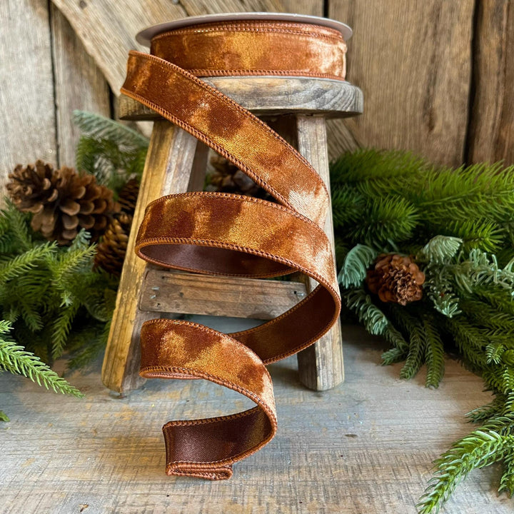 1” Pecan Brown Silken Velvet Ribbon, Farrisilk ribbon, Velvet ribbon