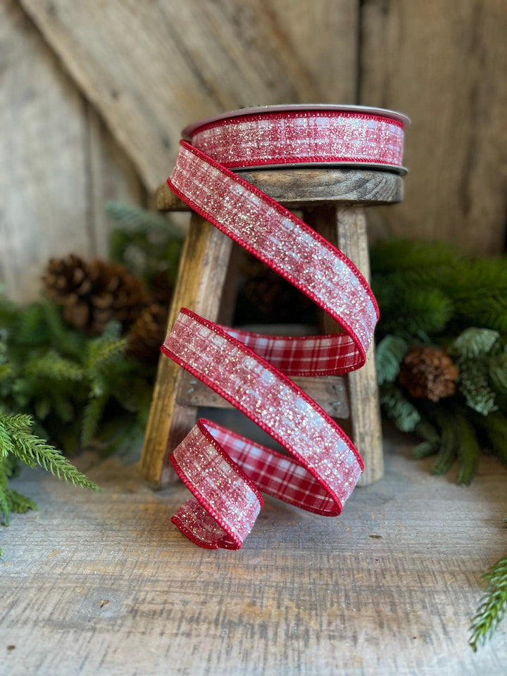 1" Sugar Candy Plaid Wired Ribbon, Farrisilk Ribbon, Gingerbread Ribbon