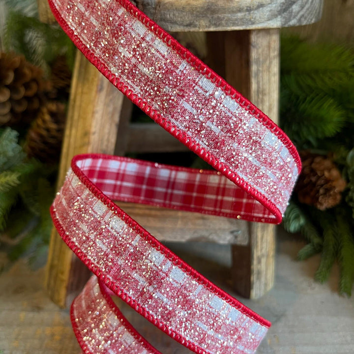 1" Sugar Candy Plaid Wired Ribbon, Farrisilk Ribbon, Gingerbread Ribbon