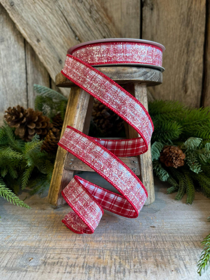 1" Sugar Candy Plaid Wired Ribbon, Farrisilk Ribbon, Gingerbread Ribbon