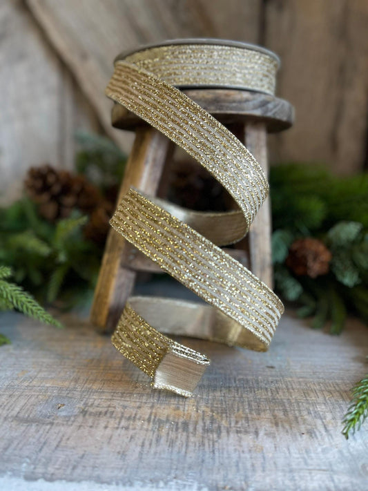 1" Gold Random Stripes Ribbon, Farrisilk Ribbon, Gold Random Stripes RIbbon