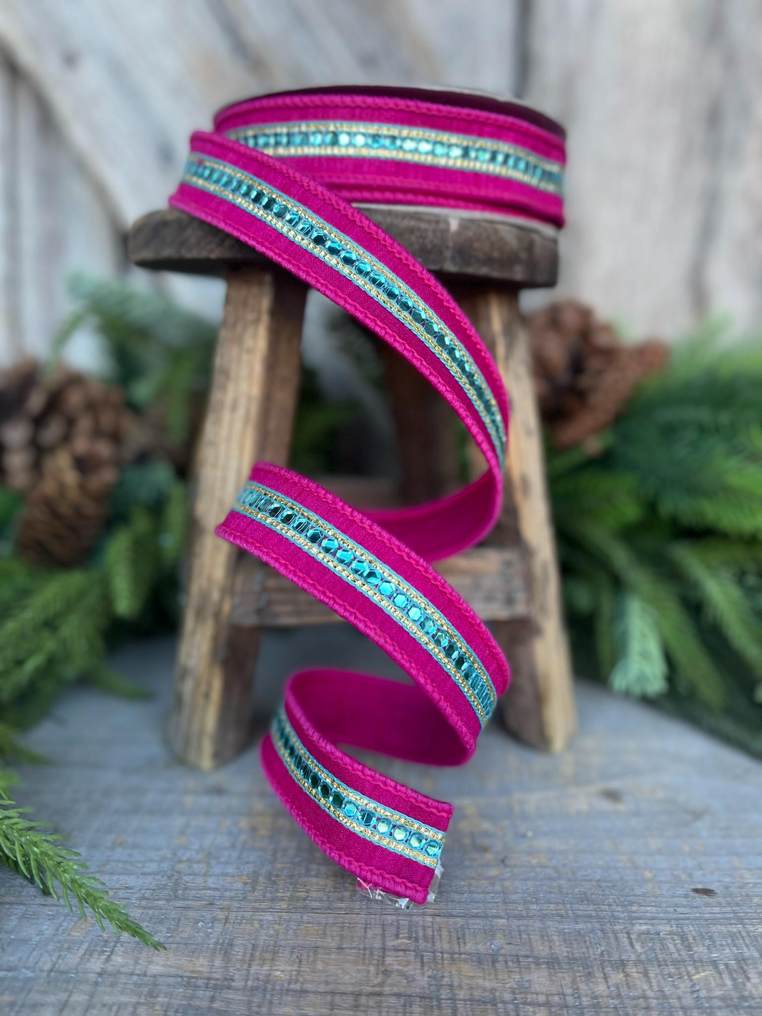 1" Hot Pink Blue Twinkle Trim Ribbon, Farrisilk ribbon