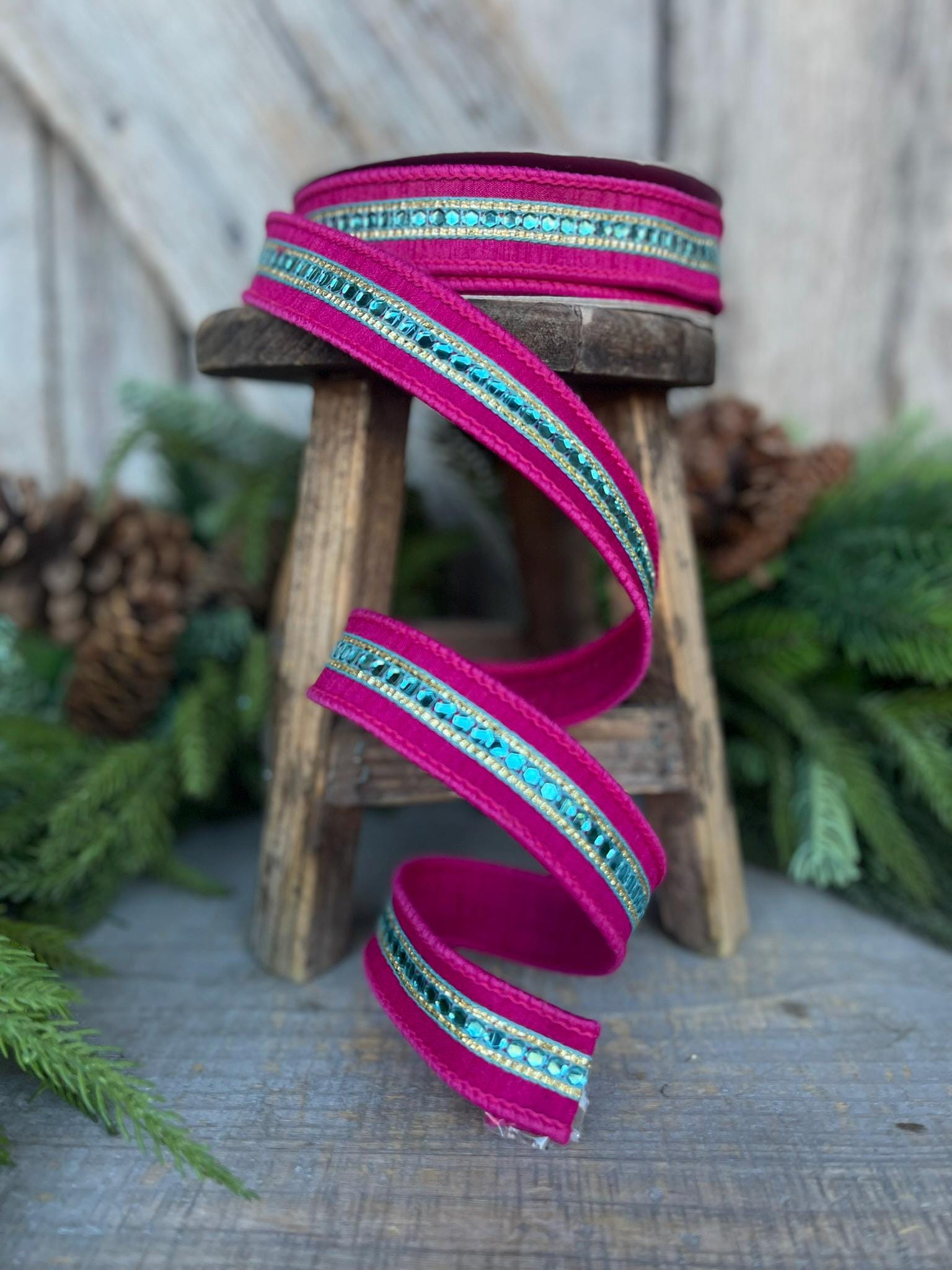 1" Hot Pink Blue Twinkle Trim Ribbon, Farrisilk ribbon