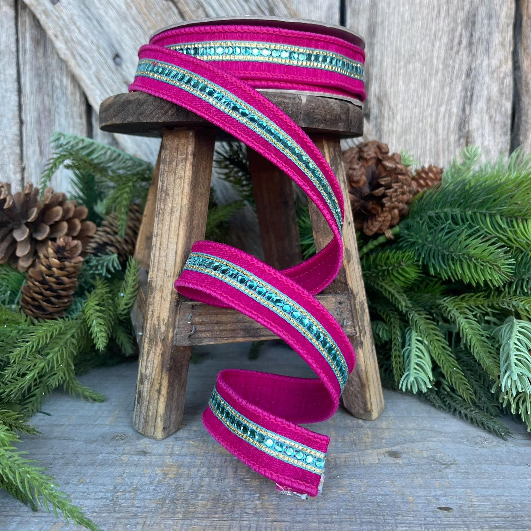 1" Hot Pink Blue Twinkle Trim Ribbon, Farrisilk ribbon