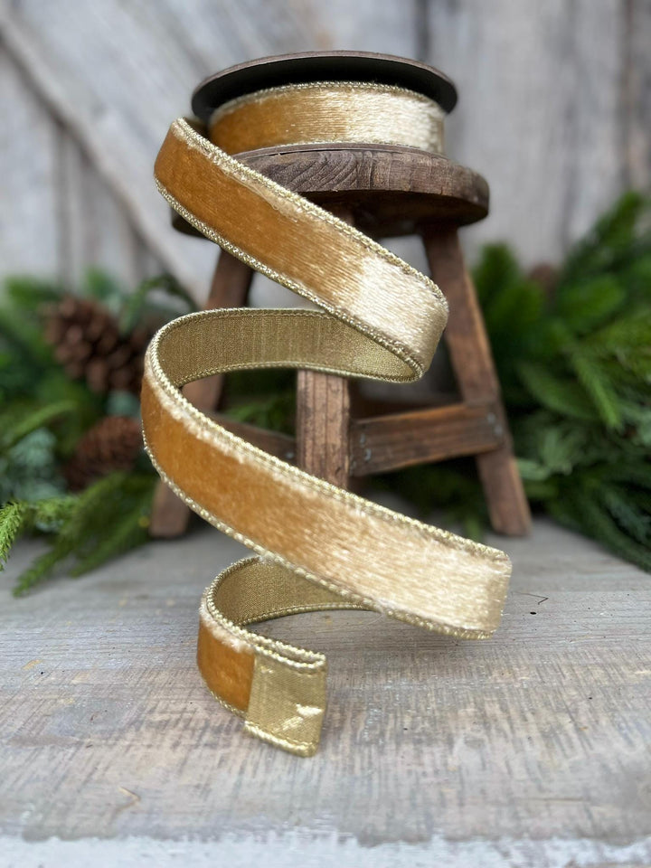 1" Gold velvet Ribbon, Champagne Gold ribbon