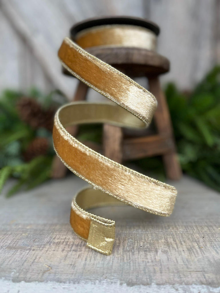 1" Gold velvet Ribbon, Champagne Gold ribbon