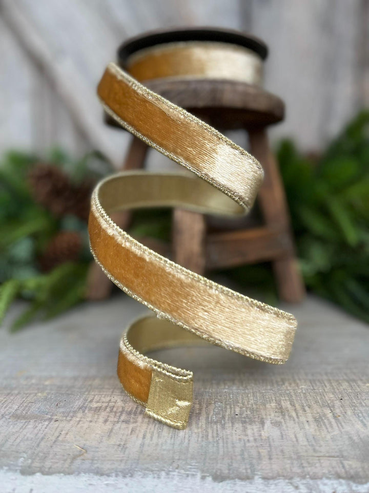 1" Gold velvet Ribbon, Champagne Gold ribbon, Gold ribbon