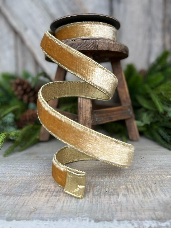 1" Gold velvet Ribbon, Champagne Gold ribbon