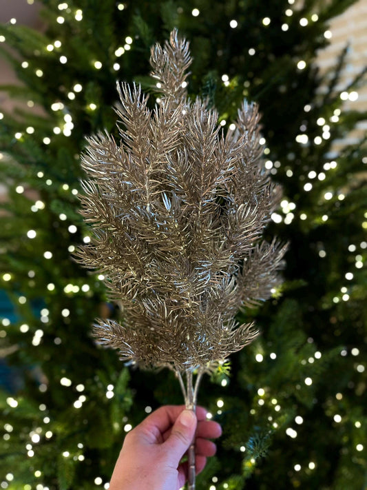 20" Champagne Gold Pine Bush, Gold Christmas SPray, Christmas Greenery