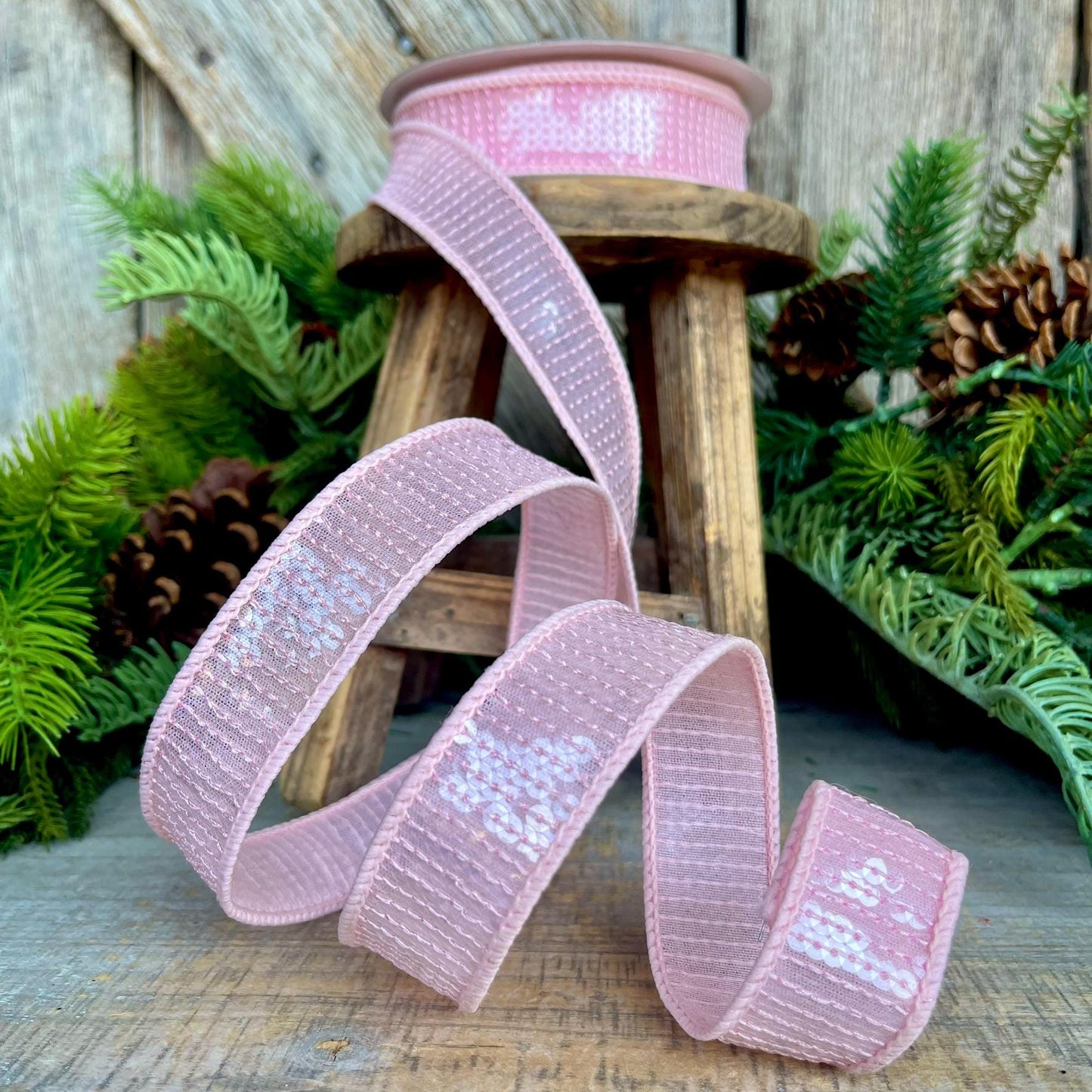 1" Pink Sequin Ribbon, Farrisilk Ribbon, Pink Sequin RIbbon