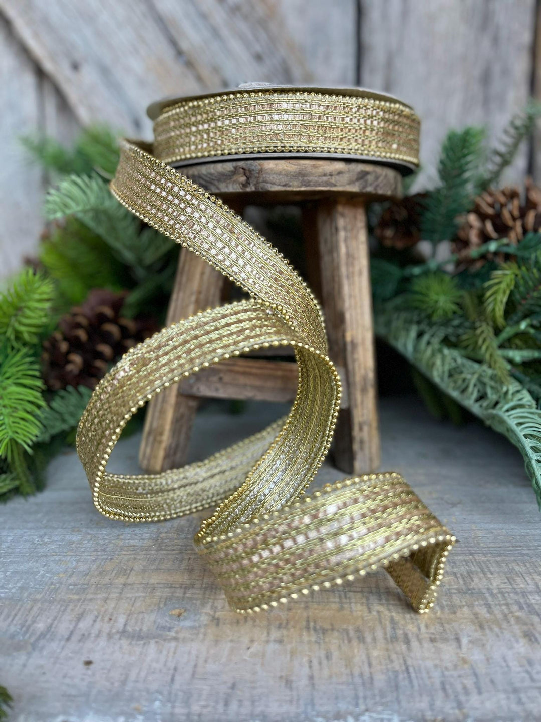 1" Gold Metallic Ribbon, Farrisilk Ribbon, Gold Metallic Jingle Ribbon