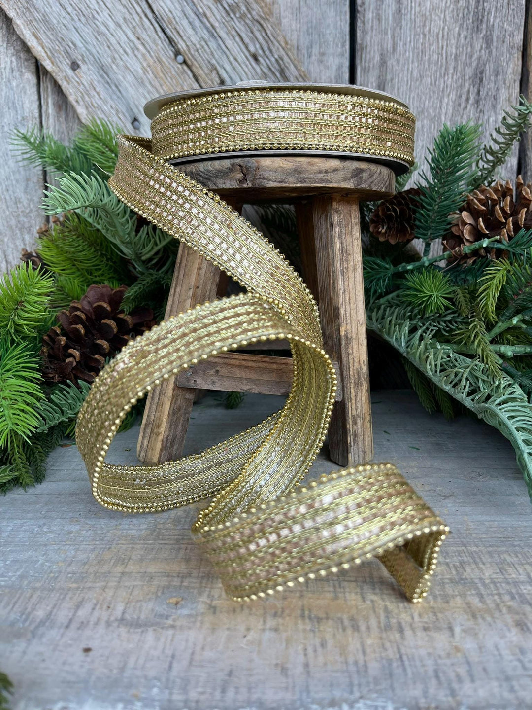 1" Gold Metallic Ribbon, Farrisilk Ribbon, Gold Metallic Jingle Ribbon