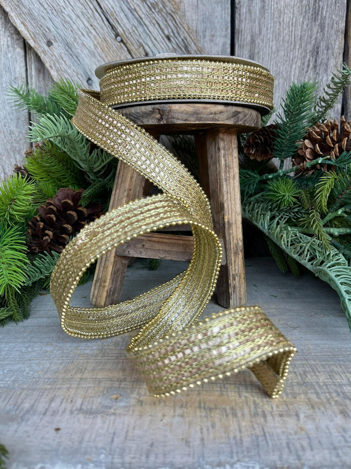 1" Gold Metallic Ribbon, Farrisilk Ribbon, Gold Metallic Jingle Ribbon