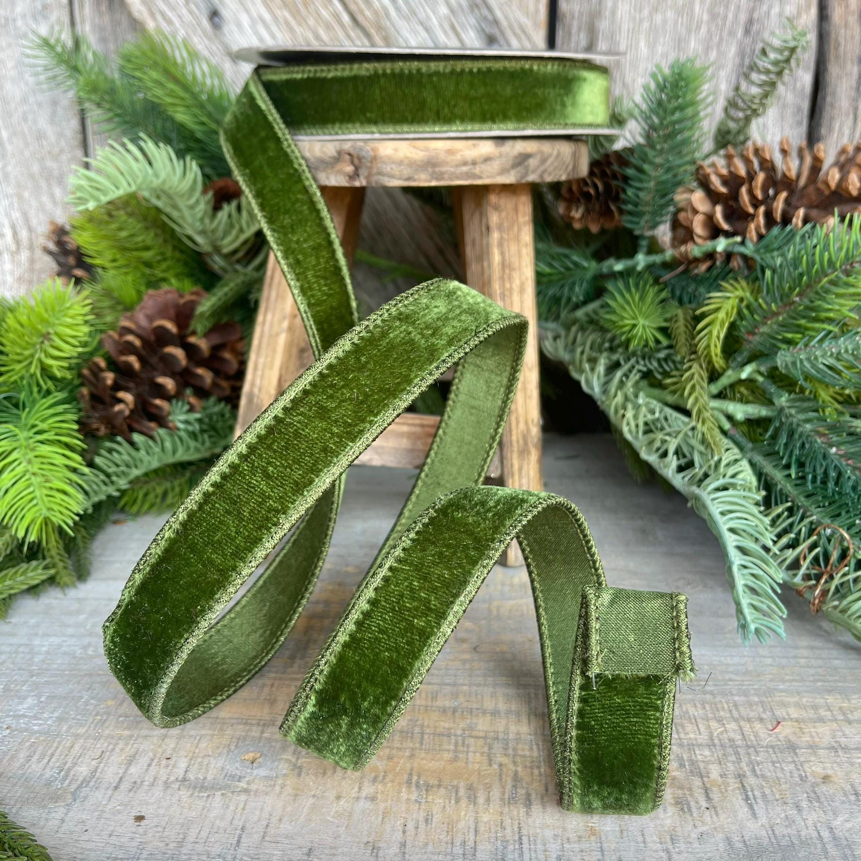 1" Forest Green Velvet Ribbon, Farrisilk Ribbon