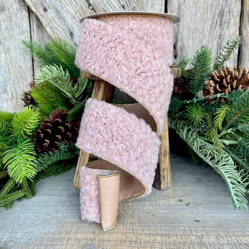 2.5” Pink Fur Wired ribbon, Farrisilk Ribbon