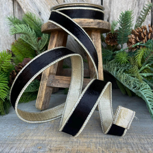 1" Black Satin Velvet Ribbon, Farrisilk Ribbon, Black Velvet Ribbon