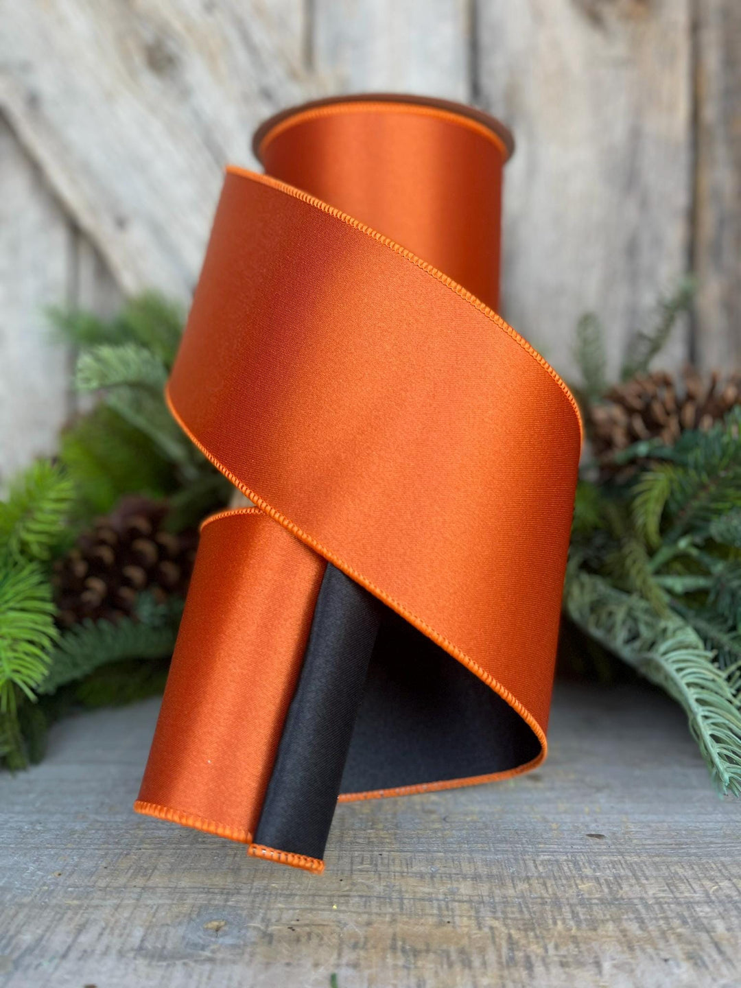 4" Orange Black Satin Ribbon, Farrisilk Ribbon, Wired Ribbon