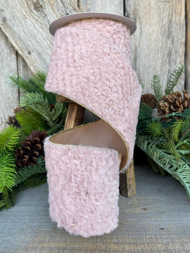 4” Pink Fur Wired ribbon, Farrisilk Ribbon, Pink Ribbon