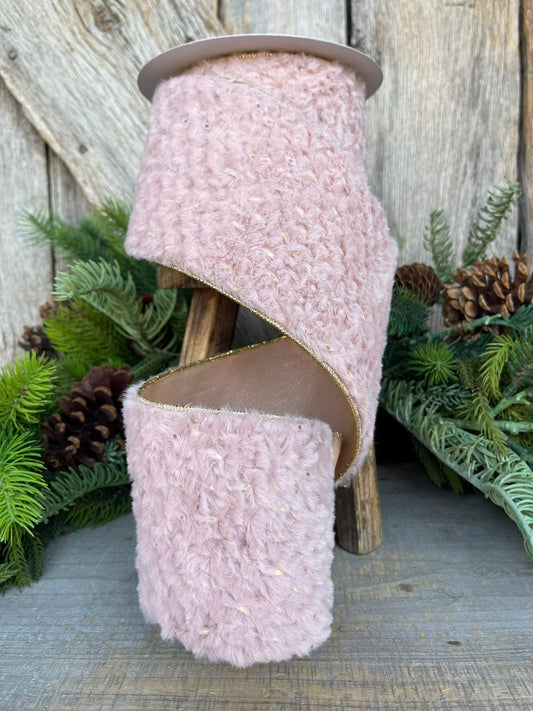 4” Pink Fur Wired ribbon, Farrisilk Ribbon, Pink Ribbon