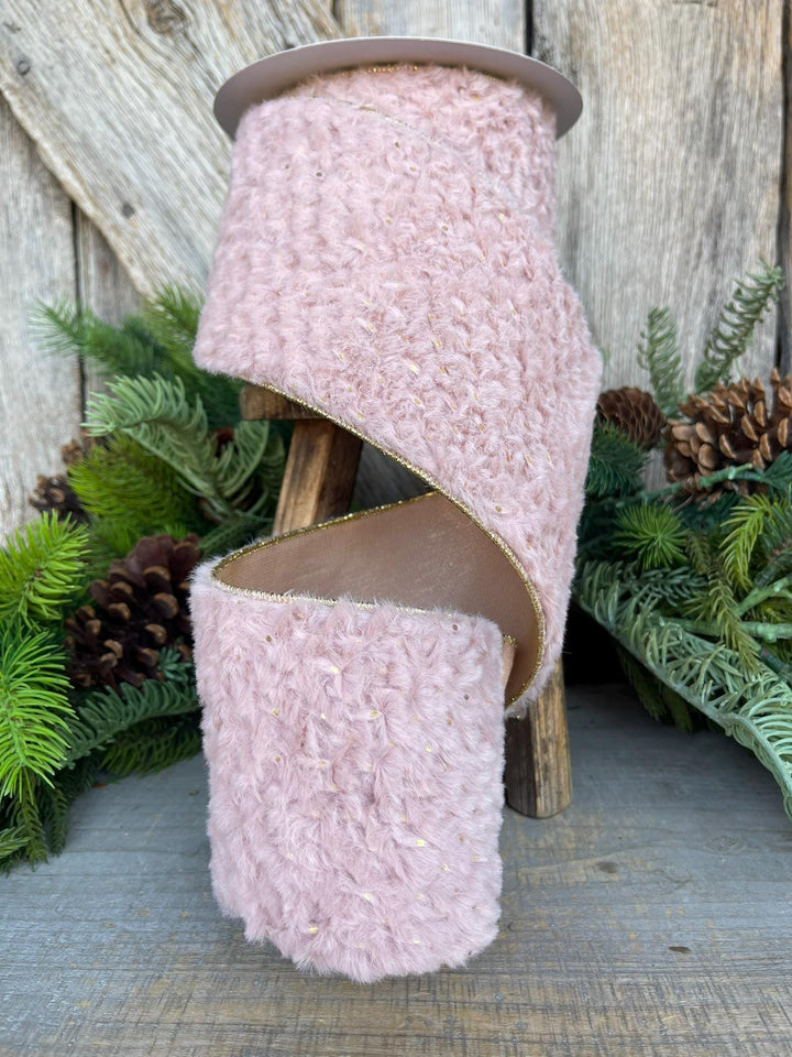 4” Pink Fur Wired ribbon, Farrisilk Ribbon, Pink Ribbon