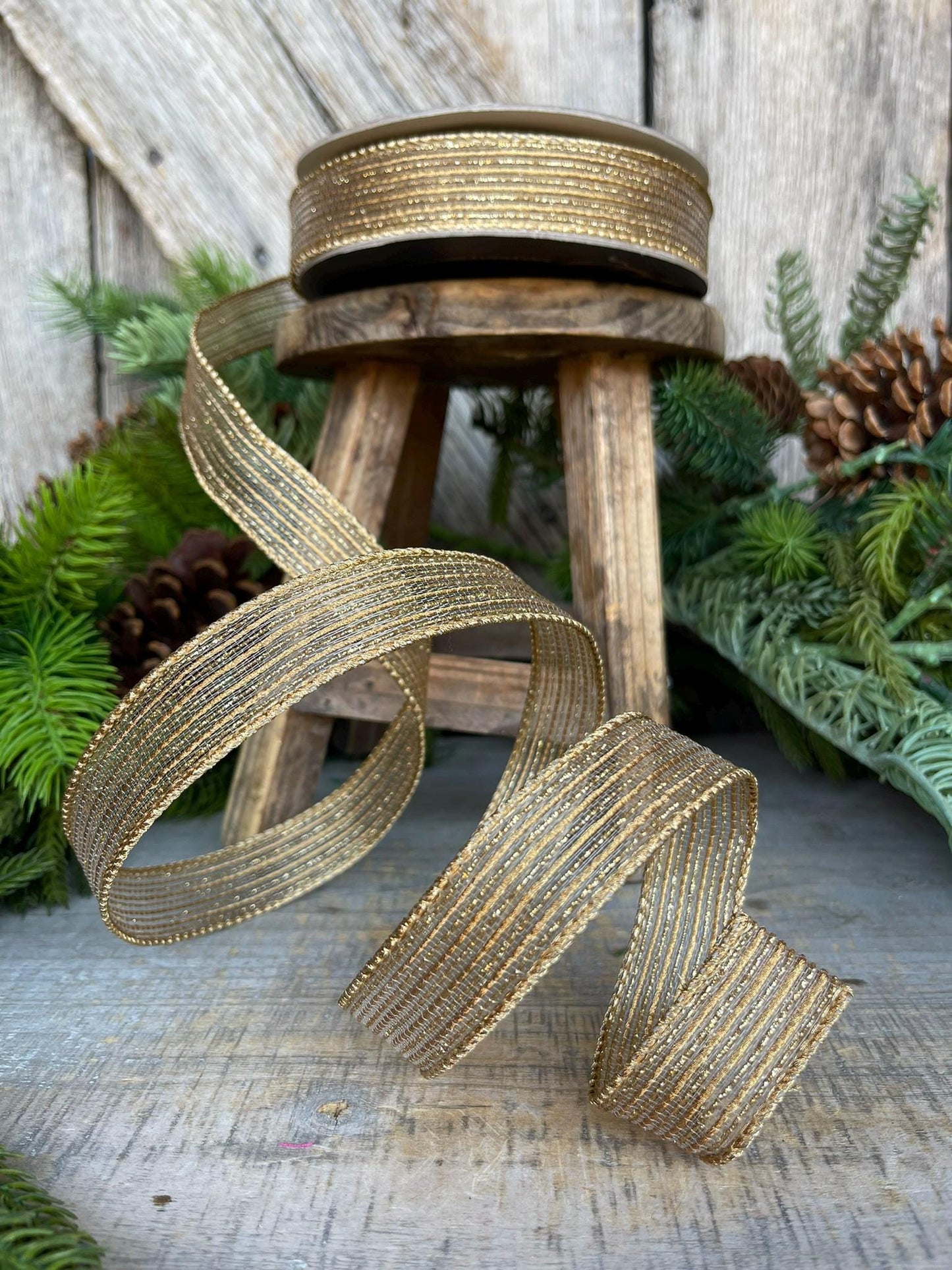 1" Gold Tinsel Shimmer Ribbon, Farrisilk Ribbon, Gold Ribbon