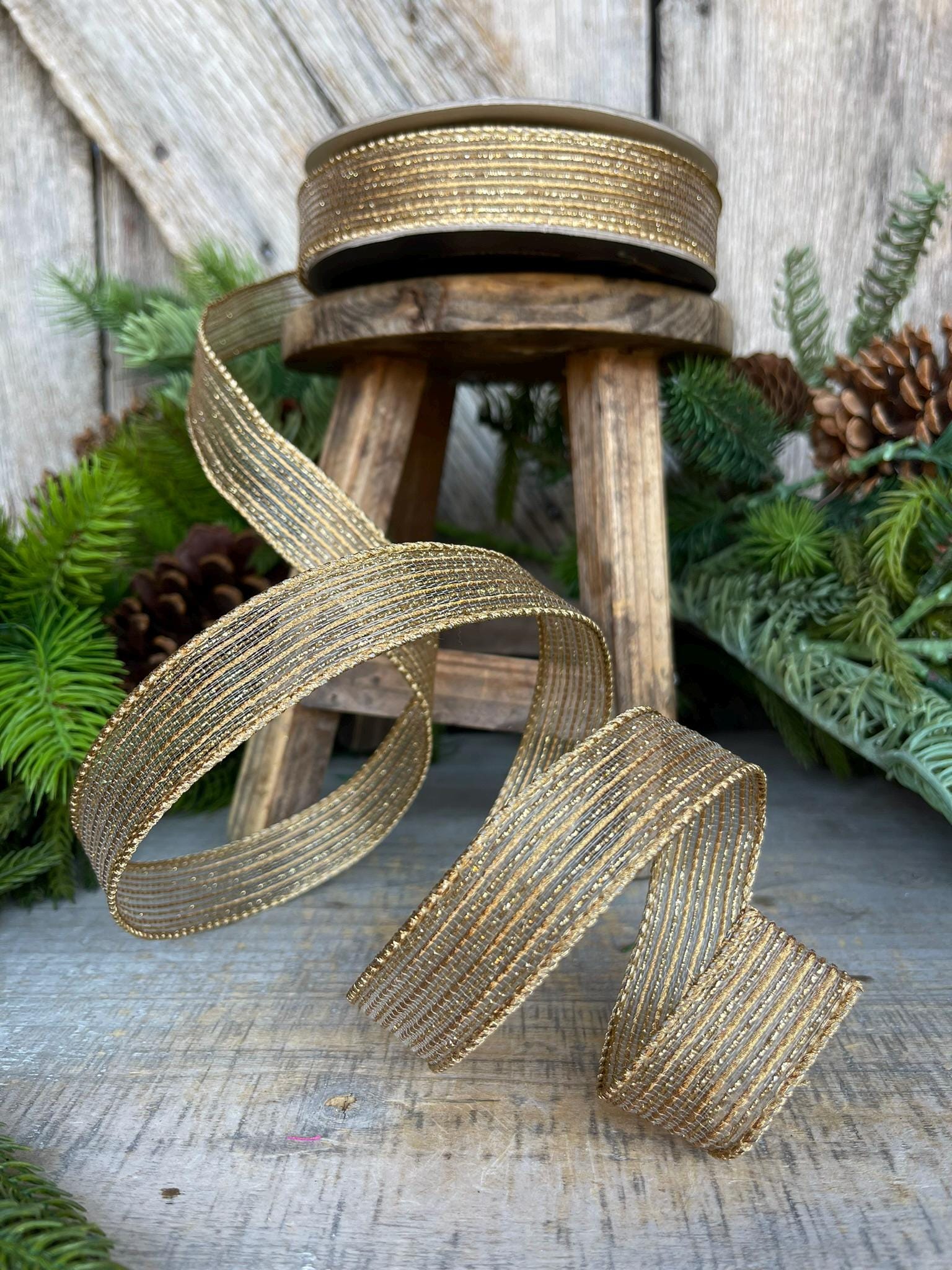 1" Gold Tinsel Shimmer Ribbon, Farrisilk Ribbon, Gold Ribbon