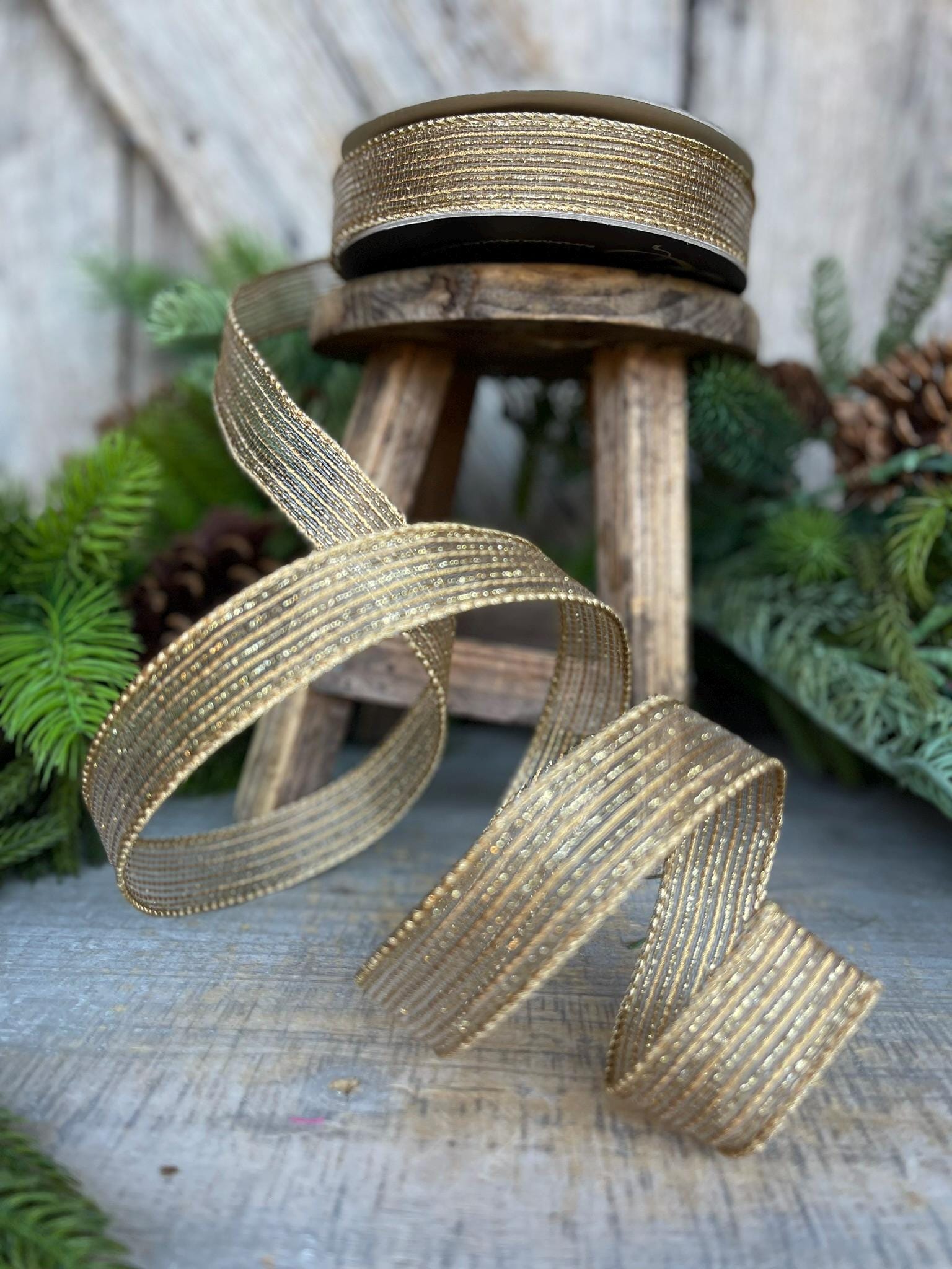1" Gold Tinsel Shimmer Ribbon, Farrisilk Ribbon, Gold Ribbon