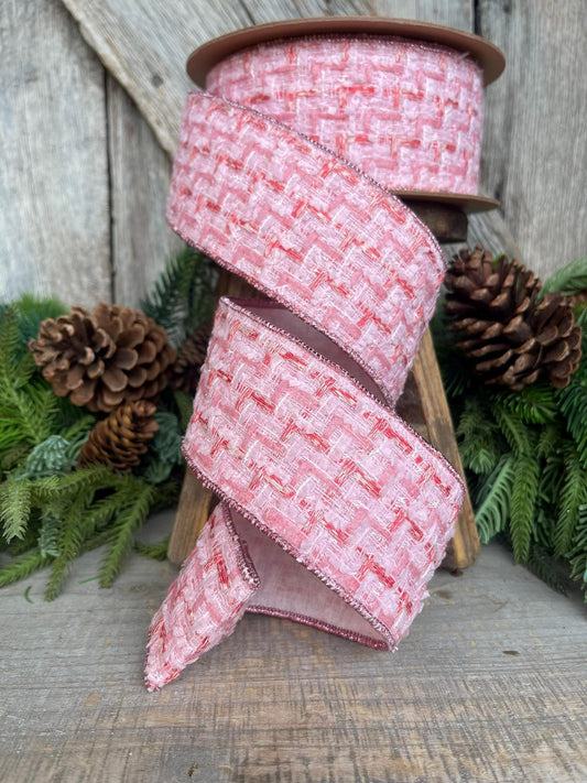 2.5" Pink Tweed Ribbon, Pink Christmas Ribbon, Designer Ribbon